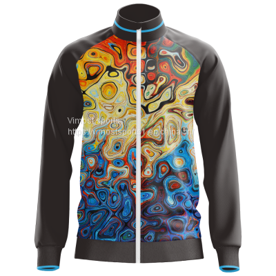 Men's Custom Sublimation Jacket of Black Sleeves with White Zipper