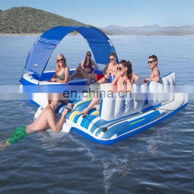 Outdoor 6-10 person Lake Pool River Floating Island Raft with Canopy