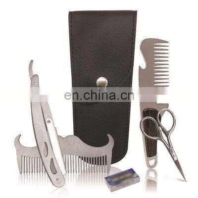 Straight razor, comb, scissor and blade shaving set