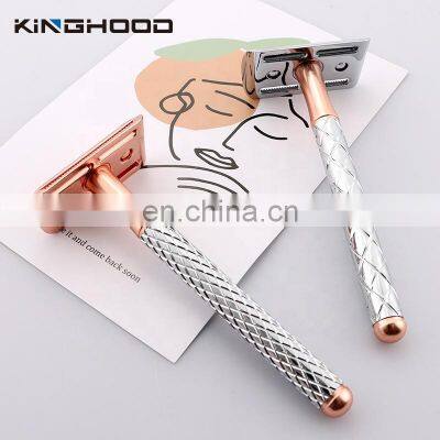 Womens Straight Blades Safety Razor Gold Stainless Steel Double Edge Shaving Razor