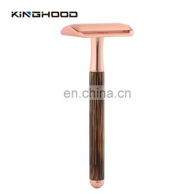 Double Edge Safety Razor with Long Natural Bamboo Handle High Quality