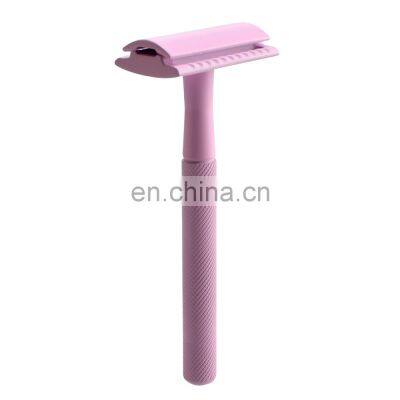 Zero Waste Male Female Bikini Shaver Metal Razor Stand Double Edge Safety Razor Baber Razor Purple Twin Blade Brass 10.8*4.3