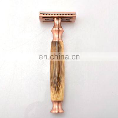 best selling red bronze chrome durable reusable eo-friendly metal razor double edge natural bamboo handle shaving safety razor