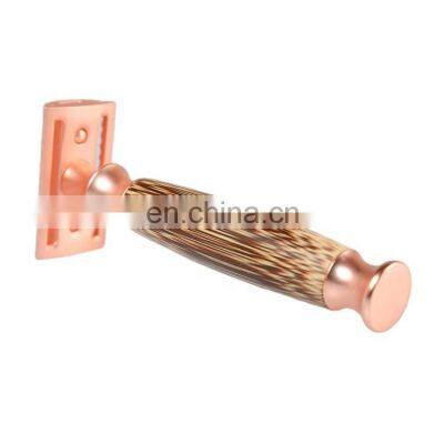 Nature Bamboo Handle Matte Rose Gold Razor Face Shaving Safety Razor