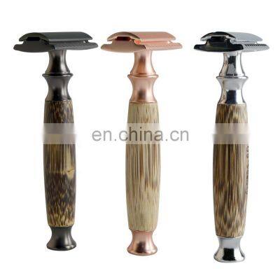 mens shaving metal razor double edge razor bamboo handle shaving safety razor