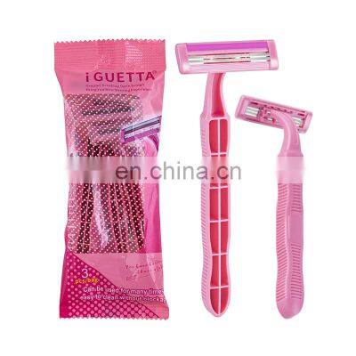 IGUETTA 3pcs/bag Women Bikini Razor Twin Blades Pink Women Razor With Aloe Lubricant Strip Safety Female Hair Remover GF2-1783