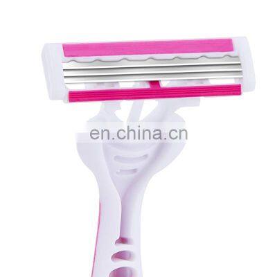 Triple Blades Disposable Razor For Women Stainless Steel Blades Rubber Handle Safety Razor Ladies Bikini Razor CM3-01P