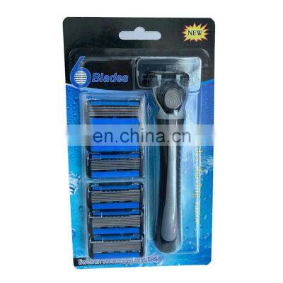 6 Blades Men Shaving Razor Stainless Steel Blade Disposable Razor Blade Comfortable Rubber Handle Factory Wholesale Razor