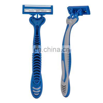 Disposable Triple Men Razor Plastic Rubber Handle Germany Sharp Blade Shaving Razor Pivoting Blade Head LY3-04B