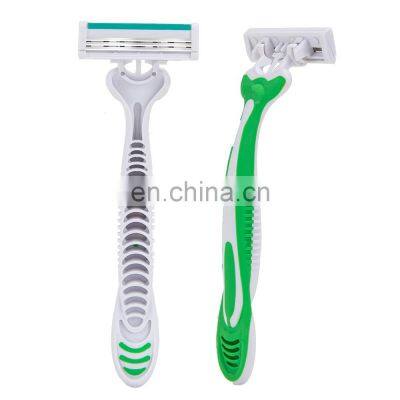 3 Blades Men Disposable Razor Pivoting Blade Head Comfortable Beard Cut Blade With Lubricant Strip Factory Wholesale LY3-04W