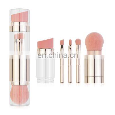 Portable Mini Makeup Brushes Powder Blush Foundation Sponge Eyebrow Eye shadow Lip 5 In 1 Makeup Brush Set