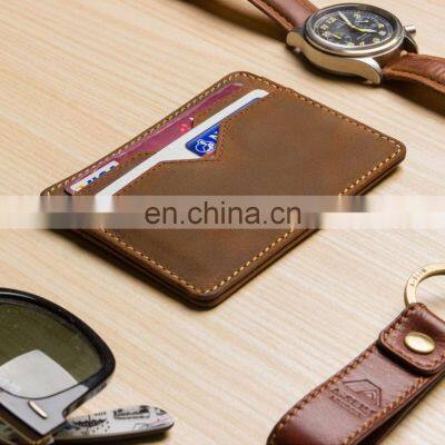 Genuine cow crazy horse leather cardholder wholesale, handmade high quality retail top original skin 2022 style RFID OEM ODM