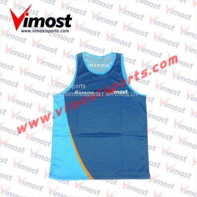 Blue Customized Sublimation 100% Polyester Singlet of Round Neck