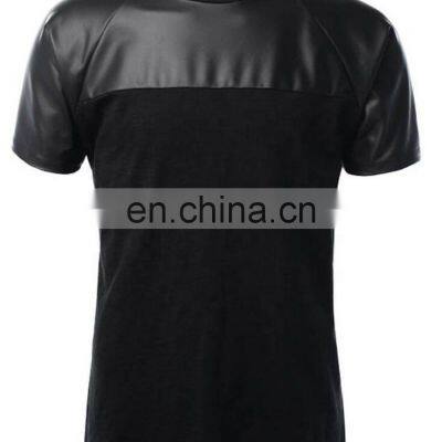 2022 latest style Black T-shirt with faux leather stripes