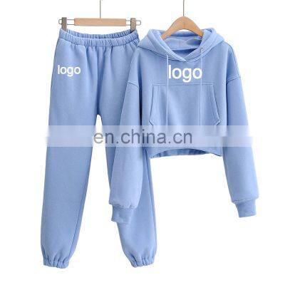 OEM Supplier Premium Quality Wholesale Cotton Ladies Blank GYM Long Sleeve Tracksuit Crop Tops Women's Sweatshirt Custom Logo