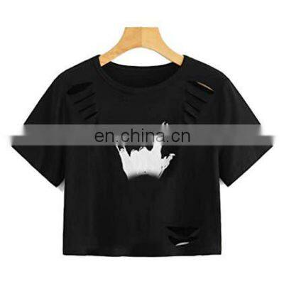 New Arrival Stylish Ladies Ring Spun Cotton Printed Custom Crop Top T-shirt