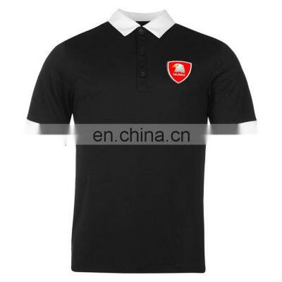 Sialwings Black with white collar with embroidered logo cotton Polo shirt for men