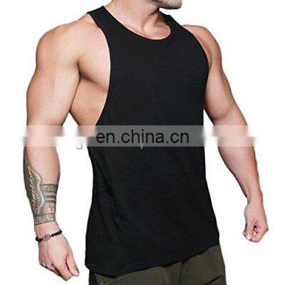 Black Low cut Tank top for men cotton spandex jersey tanks wholesale gym stringer vest