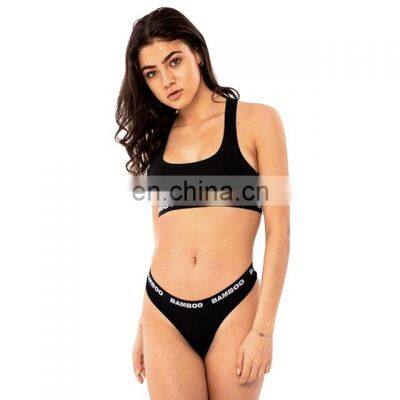 Personalized Your Own Brand Design Yoga Fitness Wear 95% Cotton 5% Spandex OEM Stretch Band Women Sports bra and pantie set