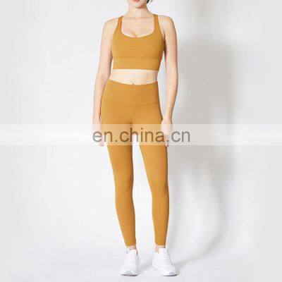 Private label leggings & sports gym bra yoga sets fitness women gym wear workout leggings & bra yoga suit set