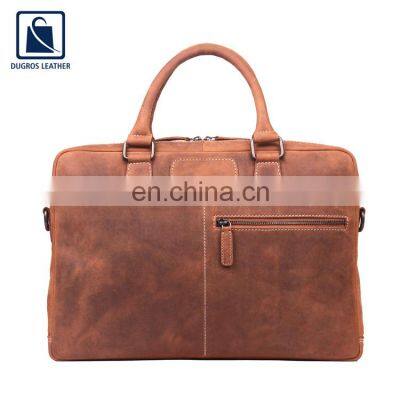 Modern Design Contrast Matching and Zip Closure Genuine Leather Men Office Bag with Drill Lining Material