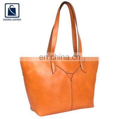 Most Demanded Swiss Cotton Lining Material Two Strap High Black Fitting Genuine Leather Handbag for Women