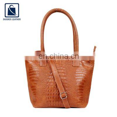 Nickle Fittings with Matching Stitching and Polyester Lining Material Fashion Style Women Genuine Leather Shopper Bag