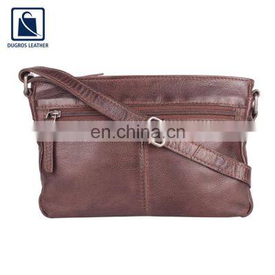 Silver Antique Fitting Swiss Cotton Lining Material Genuine Leather Sling Bag for Women at Wholesale Price