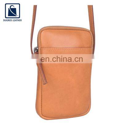 High Black Fitting Zipper Closure Type Drill Lining Material Genuine Leather Phone Bag for Women at Wholesale Price
