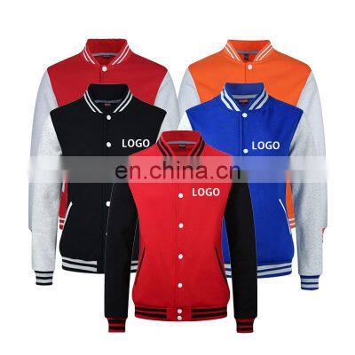 Custom wholesale print logo blank plain polyester black boys bomber baseball varsity jacket for men