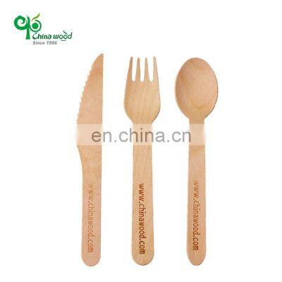 YADA China Wood Natural 100% Biodegradable 160MM Wooden Disposable Spoon Fork Wood Cutlery Kit Set