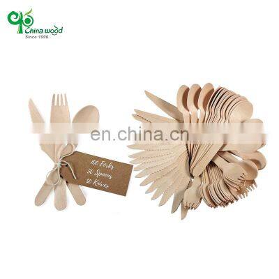 Yada Disposable Biodegradable Wooden Spoon Disposable Cutlery Eco Friendly Spoon Fork Knife Set Wood Cutlery With Hand