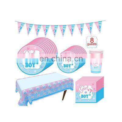 Disposable blue kiddies theme birthday party disposable napkin cutlery paper set plate tray cup