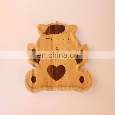 Wholesale Children Dessert Dish Tableware Natural Multifunction Animal Shape Bamboo Baby Plate Suction
