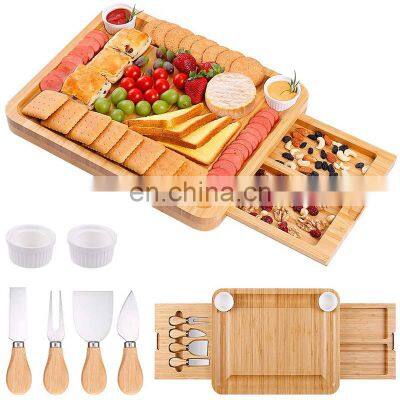 Hot Sale Multifunction Bamboo Cheese Cutting Board Set With Hidden Knife Tray