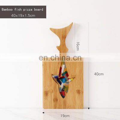 Multi-function Rectangular Bamboo Pizza Bread Chips Cutting Tray Bread Baking Wooden Board with Handle