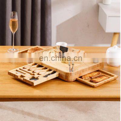 Square Wood Cheese Plate Charcuterie Board Set Magnetic Slide-Out Drawers With Knife Set