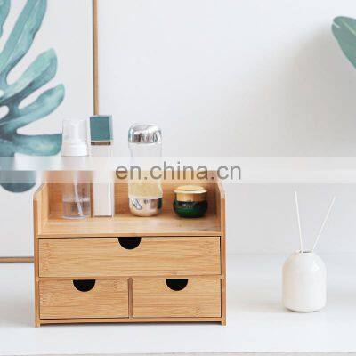 Factory Bedroom 3 Tier Bamboo Cosmetics Drawers Makeup Organizer Storage(old) Box Home Storage & Organization