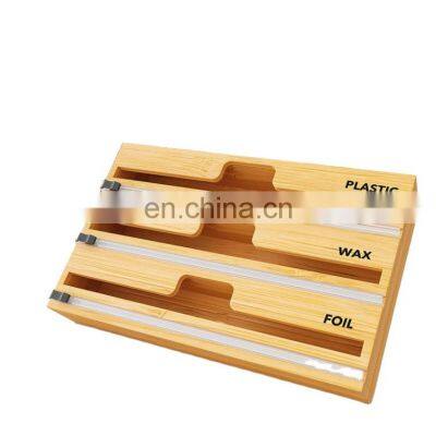 2 In 1 Kitchen Plastic Food Wood Paper Cling Hairdressing Wrap Box,Aluminum Bamboo Foil Dispenser With And Labels