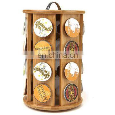Multifunctional Durable Bamboo 360-degrees Revolving Coffee Pod Holder Nespresso Capsule Rack Organizer Storage