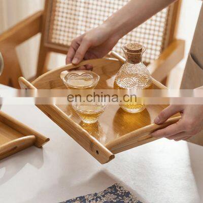 Wholesale Good Quality Custom Square Wooden Serving Tray Breakfast Storage Tray With cut out Handles