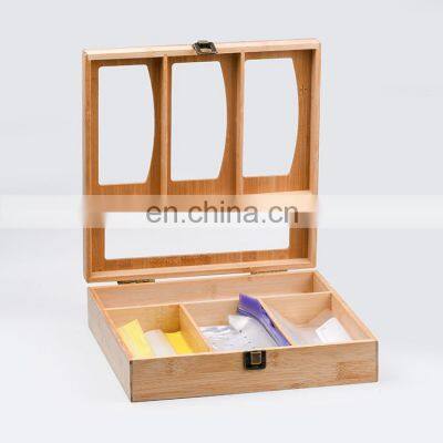 Premium multi-function bamboo 5 pc wall mount plastic food ziplock bag storage organizer box for drawer home kitchen tabletop