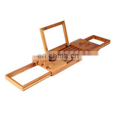 2020 New Foldable Bamboo Bathtub Caddy Luxury Bathtub Tray Caddy Retractable Rack iPad Mobile Phone Holder Bathroom Bathtub