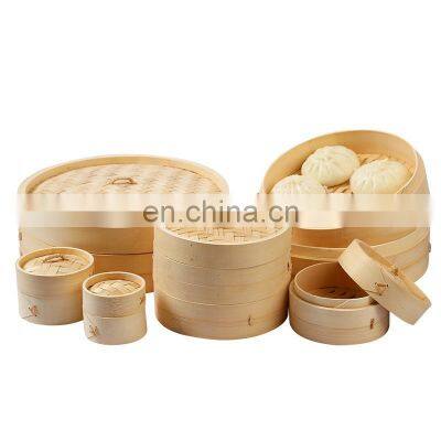 Bamboo Round Steamer Eco-Friendly Factory Price 2 Tiers 1 Lid with Customized Logo Printing