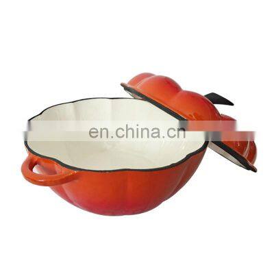 Small Animal Handle Cast Iron Pumpkin Casserole Dish with Lid Stew Pot Soup Pot