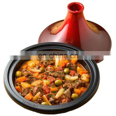 Moroccan Style Tajine Pot Matte Enameled Cast Iron Pot Cone-Shaped Ceramic Lid Tajine Pot