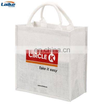 Eco friendly fashion colorful summer printed promotional cotton jute beach tote shopping bag