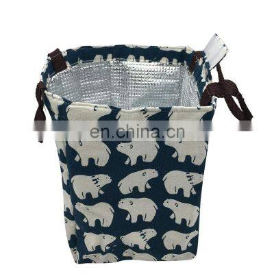 Reusable soft cotton canvas tote lunch bag insulated bento cooler bag wholesale