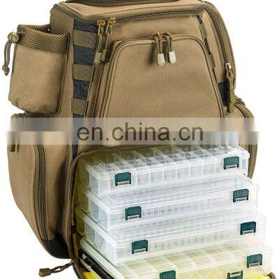 Fishing Tackle Backpack with 4 Trays Large Waterproof Storage with Protective Rain Cover and 4 Tackle Box