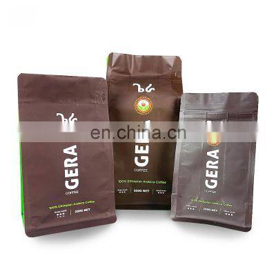 Custom Printed Biodegradable Flat Bottom Package Kraft Paper Tea Bag 250g 500g 1000g Bean Coffee Packaging Bags With Valve